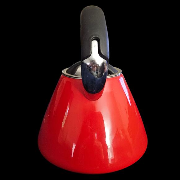 OXO Good Grips Downpour Red Enamel Whistling Tea Kettle 1.8 Qt Soft Grip Handle - Picture 3 of 10